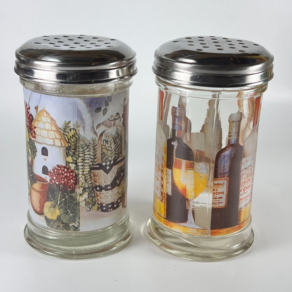 Vtg Spice Seasoning Grated Cheese Shakers Retro Dispenser Multi Purpose Graphics